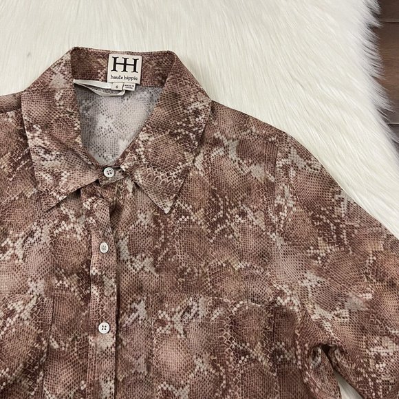 Haute Hippie Women's Size Small Brown Snake Print Silk Shirt Blouse Top - Picture 2 of 10